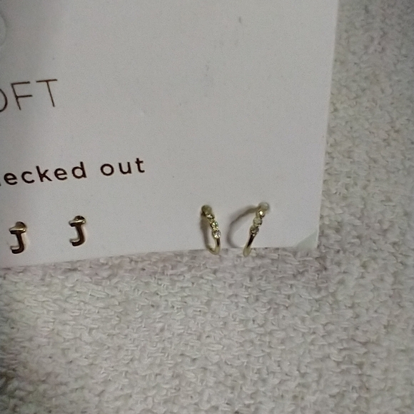 Loft 3 pairs earrings get decked out letter j cz cubic zirconia half hoop - Picture 2 of 5